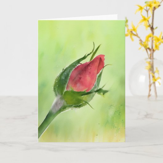 赤かわいらしローズバドフローラアートノートカード カード (黄色い花)