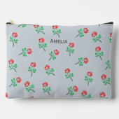 赤かわいらしローズパターンパステルブルーパーソナライズされた アクセサリーポーチ (正面)