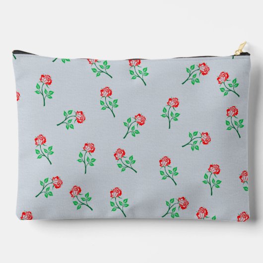 赤かわいらしローズパターンパステルブルーパーソナライズされた アクセサリーポーチ (裏面)