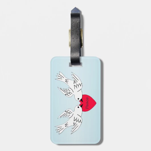 赤かわいらし平和ハートを保持する2つの白い鳩 ラゲッジタグ (裏面縦)