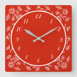 赤かわいらし白フローラデザインスタイリッシュ装飾 スクエア壁時計