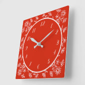 赤かわいらし白フローラデザインスタイリッシュ装飾 スクエア壁時計 (傾斜)