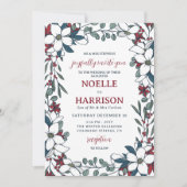 赤かわいらし白フローラフォーマルクリスマス結婚ズ 招待状 (正面)