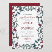 赤かわいらし白フローラフォーマルクリスマス結婚ズ 招待状 (正面/裏面)