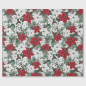 赤かわいらし白ポインセチアフローラクリスマスプレゼント ラッピングペーパー (フラット)