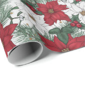赤かわいらし白ポインセチアフローラクリスマスプレゼント ラッピングペーパー (ロールコーナー)