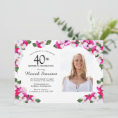 赤かわいらし紫ピンクの白い写真40歳の誕生日 招待状 (スタンド正面)