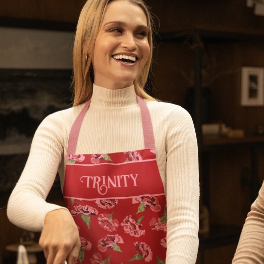 赤かわいらし色のカーネーションパーソナライズされた エプロン