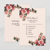 赤かわいらし色のバラが緑結婚色 出欠カード (正面/裏面)