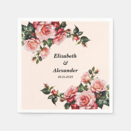 赤かわいらし色のバラ結婚の花 スタンダードカクテルナプキン
