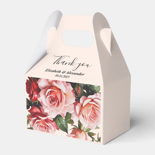 赤かわいらし色のバラ結婚の花 フェイバーボックス (正面サイド)