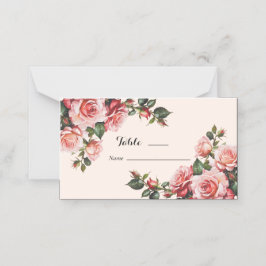 赤かわいらし色のバラ結婚の花 プレイスカード