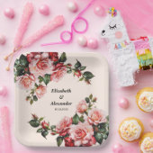 赤かわいらし色のバラ結婚の花 ペーパープレート (パーティー)