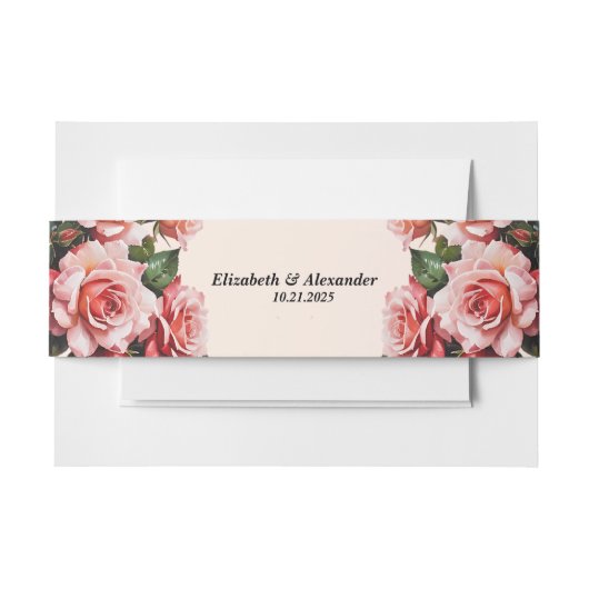 赤かわいらし色のバラ結婚の花 招待状ベリーバンド (正面例)