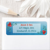 赤かわいらし花と青差出人住所ラベル ラベル (インサイチュ)