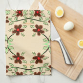 赤かわいらし茶ファンシーの入ったタオル キッチンタオル (四つ折り)