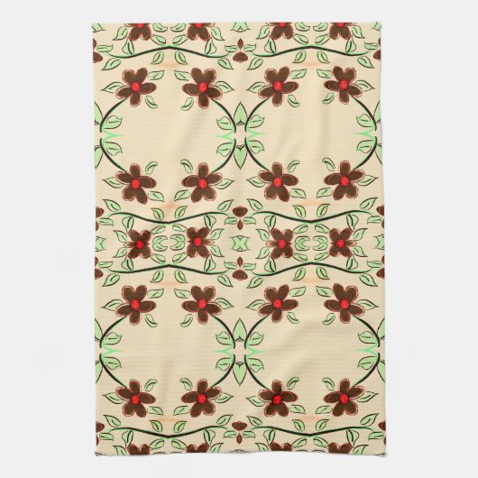 赤かわいらし茶ファンシーの入ったタオル キッチンタオル (縦)