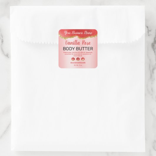 赤かわいらし金ゴールドグリッター製品ラベル スクエアシール (バッグ)