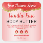 赤かわいらし金ゴールドグリッター製品ラベル スクエアシール (正面)