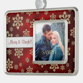 赤かわいらし金ゴールドスノーフレークテンプレート シルバープレートフレームオーナメント (左)