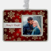 赤かわいらし金ゴールドスノーフレークテンプレート シルバープレートフレームオーナメント (正面)