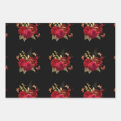 赤かわいらし金ゴールド水色バラ蝶 ラッピングペーパーシート (正面3)