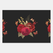 赤かわいらし金ゴールド水色バラ蝶 ラッピングペーパーシート (正面)