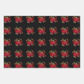 赤かわいらし金ゴールド水色バラ蝶 ラッピングペーパーシート (正面3)