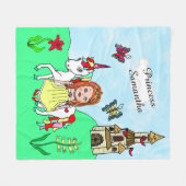 赤かわいらし頭プリンセスとユニコーン童話 フリースブランケット (正面(横))