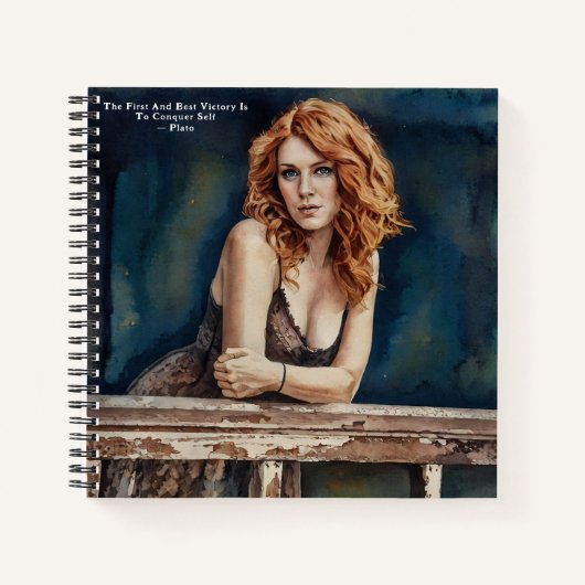 赤かわいらし髪レディープラト引用文ブルーブラックジャーナル ノートブック (正面)