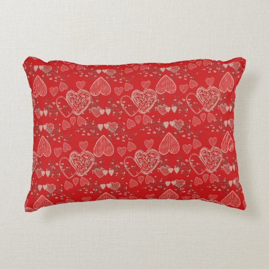 赤かわいらし鮮やかバレンタインデーハート模様 アクセントクッション (正面)