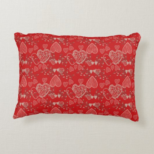 赤かわいらし鮮やかバレンタインデーハート模様 アクセントクッション (裏面)