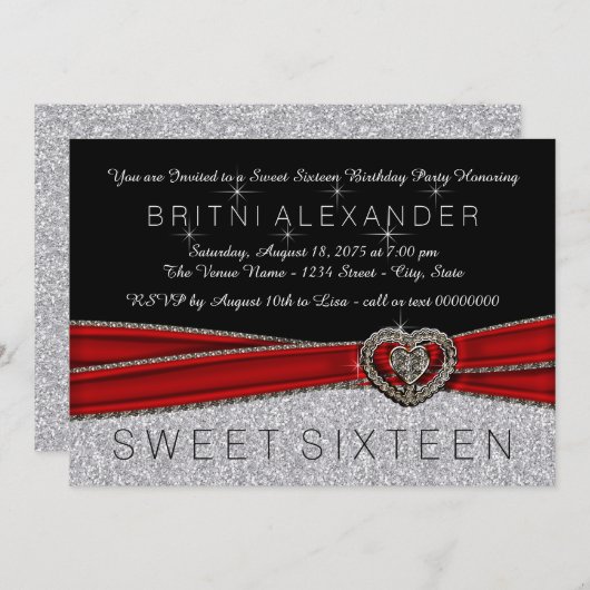 赤かわいらし黒とシルバースウィート16 招待状 (正面/裏面)