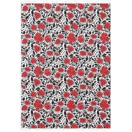 赤かわいらし、黒、白の花柄 テーブルクロス