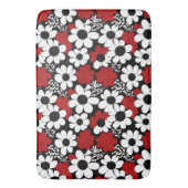 赤かわいらし、黒、白の花柄 バスマット (正面縦)