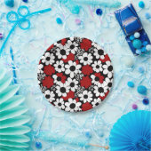 赤かわいらし、黒、白の花柄 ペーパープレート (パーティー)