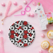 赤かわいらし、黒、白の花柄 ペーパープレート (パーティー)