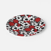 赤かわいらし、黒、白の花柄 ペーパープレート (アングル)