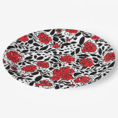 赤かわいらし、黒、白の花柄 ペーパープレート (アングル)