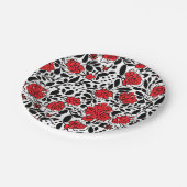 赤かわいらし、黒、白の花柄 ペーパープレート (アングル)