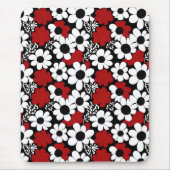 赤かわいらし、黒、白の花柄 マウスパッド (正面)