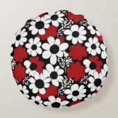 赤かわいらし、黒、白の花柄 ラウンドクッション (裏面)