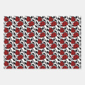 赤かわいらし、黒、白の花柄 ラッピングペーパーシート (正面2)