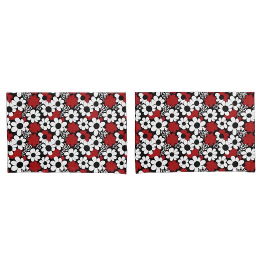 赤かわいらし、黒、白の花柄 枕カバー (フロントセット)