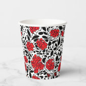 赤かわいらし、黒、白の花柄 紙コップ (正面)
