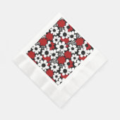 赤かわいらし、黒、白の花柄 縁ありランチョンナプキン (角)