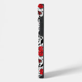 赤かわいらし、黒、白の花柄 iPhoneケース (左側面)