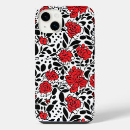 赤かわいらし、黒、白の花柄 iPhone 14 PLUSケース