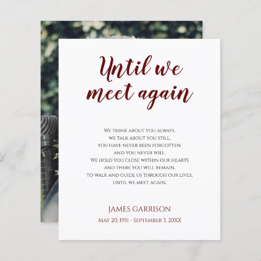 赤が再び会うまで記念詩と写真 (正面/裏面)