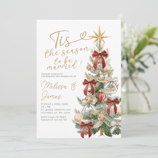 赤が冬の結婚式結婚したの季節 招待状 (スタンド正面)